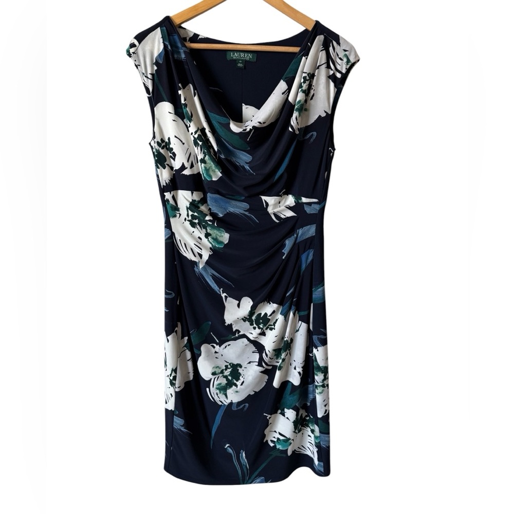 Lauren Ralph Lauren Floral Cowl Neck Dress Sleeveless Ruched Sheath Size 10 NWOT - Picture 1 of 5